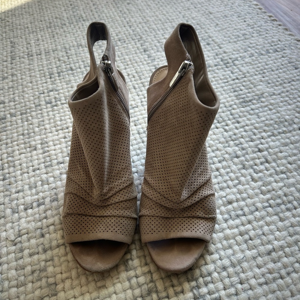 Vince Camuto Women's Perforated suede Peep-Toe Booties
